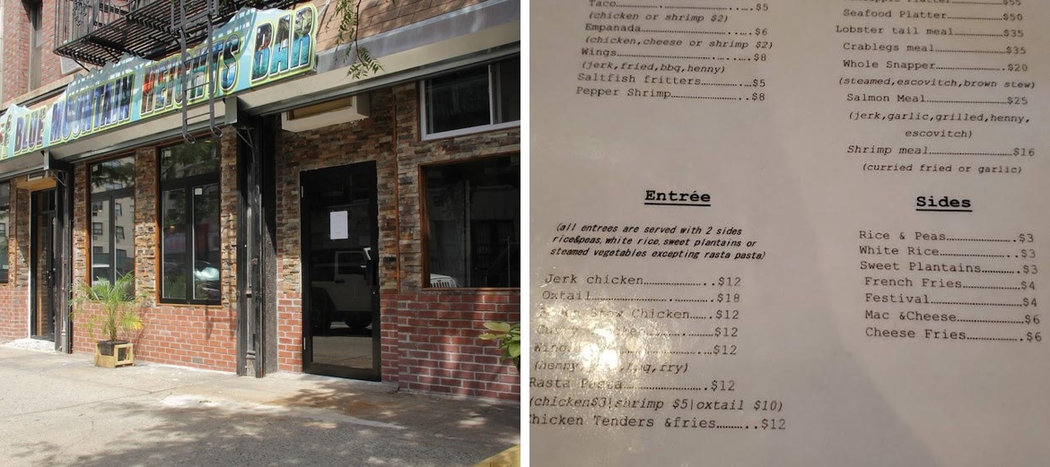 Blue Mountain Heights Menu